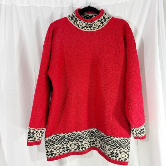 GAP Red 100% Wool - Fair Isle Nordic Ski Oversized Sweater - Vintage L - Picture 1 of 3